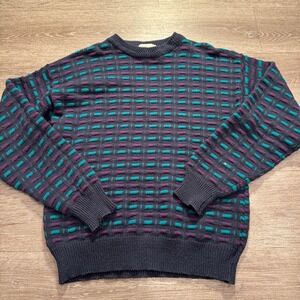 VTG Expressions Worldwide Sweater Mens M Blue Purple Acrylic 3D Knit Coogi Style